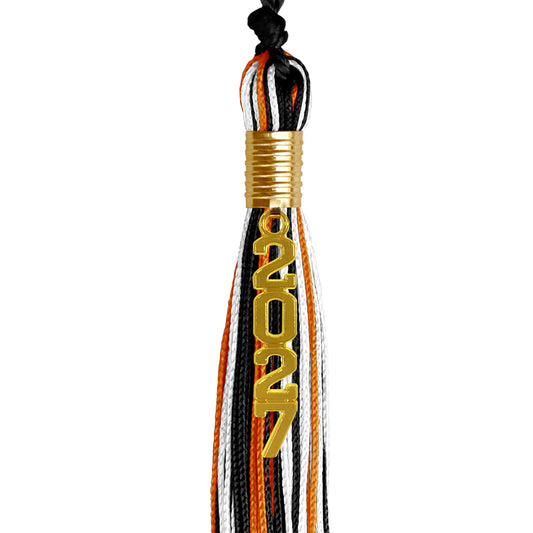 Black/Orange/White Mixed Color Graduation Tassel with Gold Stacked Date Drop by Wholesale Grad Supply