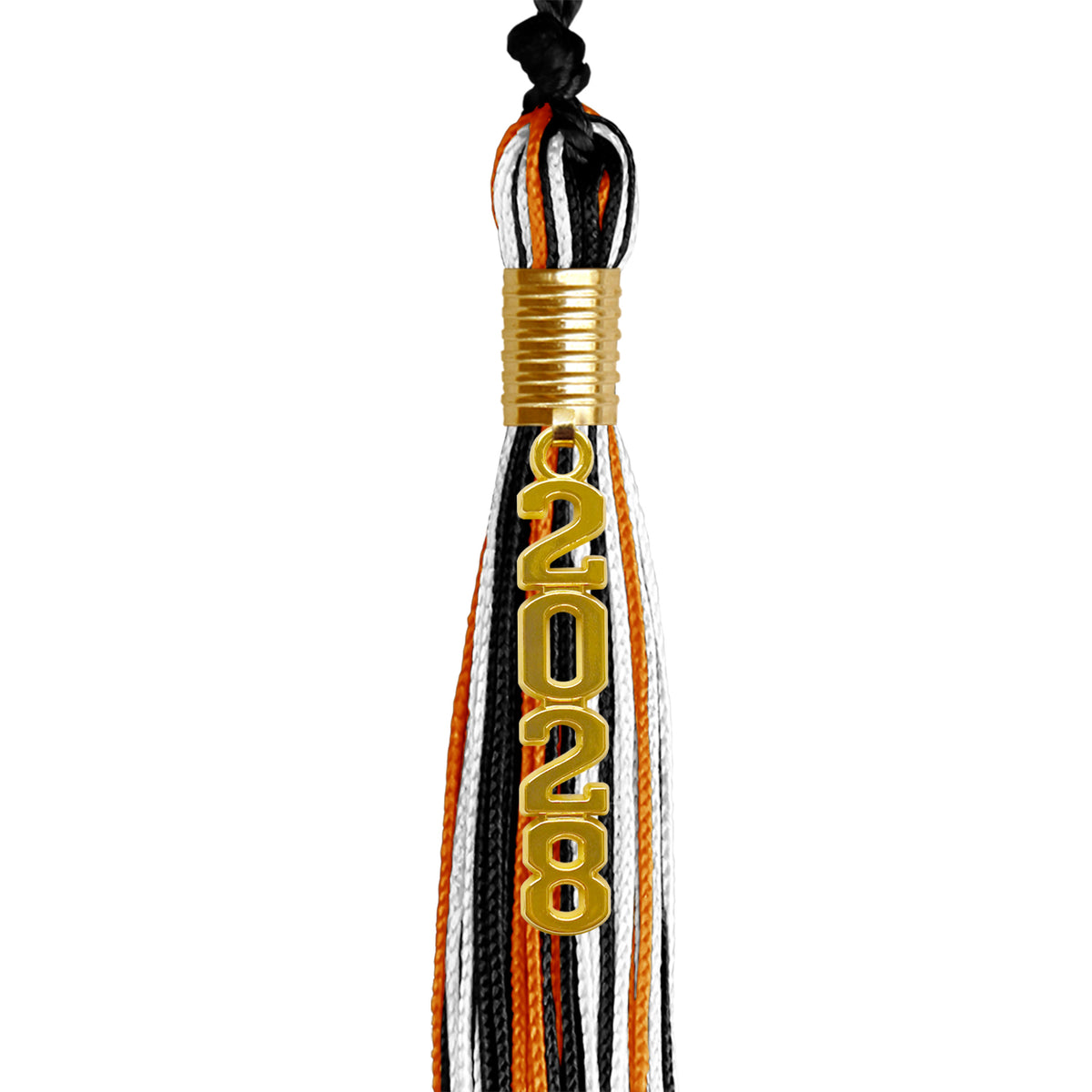 Black/Orange/White Mixed Color Graduation Tassel with Gold Stacked Date Drop by Wholesale Grad Supply
