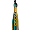Black/Peacock/Antique Gold Mixed Color Graduation Tassel with Gold Stacked Date Drop by Wholesale Grad Supply