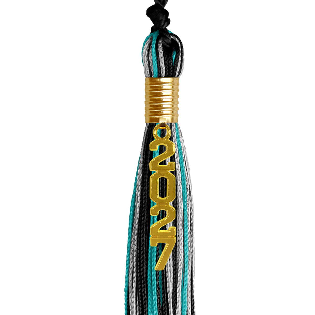 Black/Peacock/Silver Mixed Color Graduation Tassel with Gold Stacked Date Drop by Wholesale Grad Supply