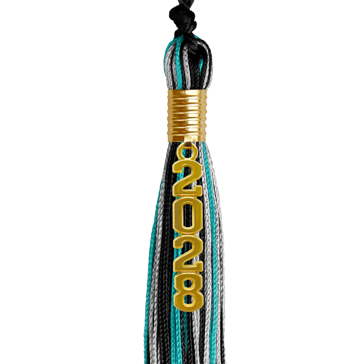 Black/Peacock/Silver Mixed Color Graduation Tassel with Gold Stacked Date Drop by Wholesale Grad Supply
