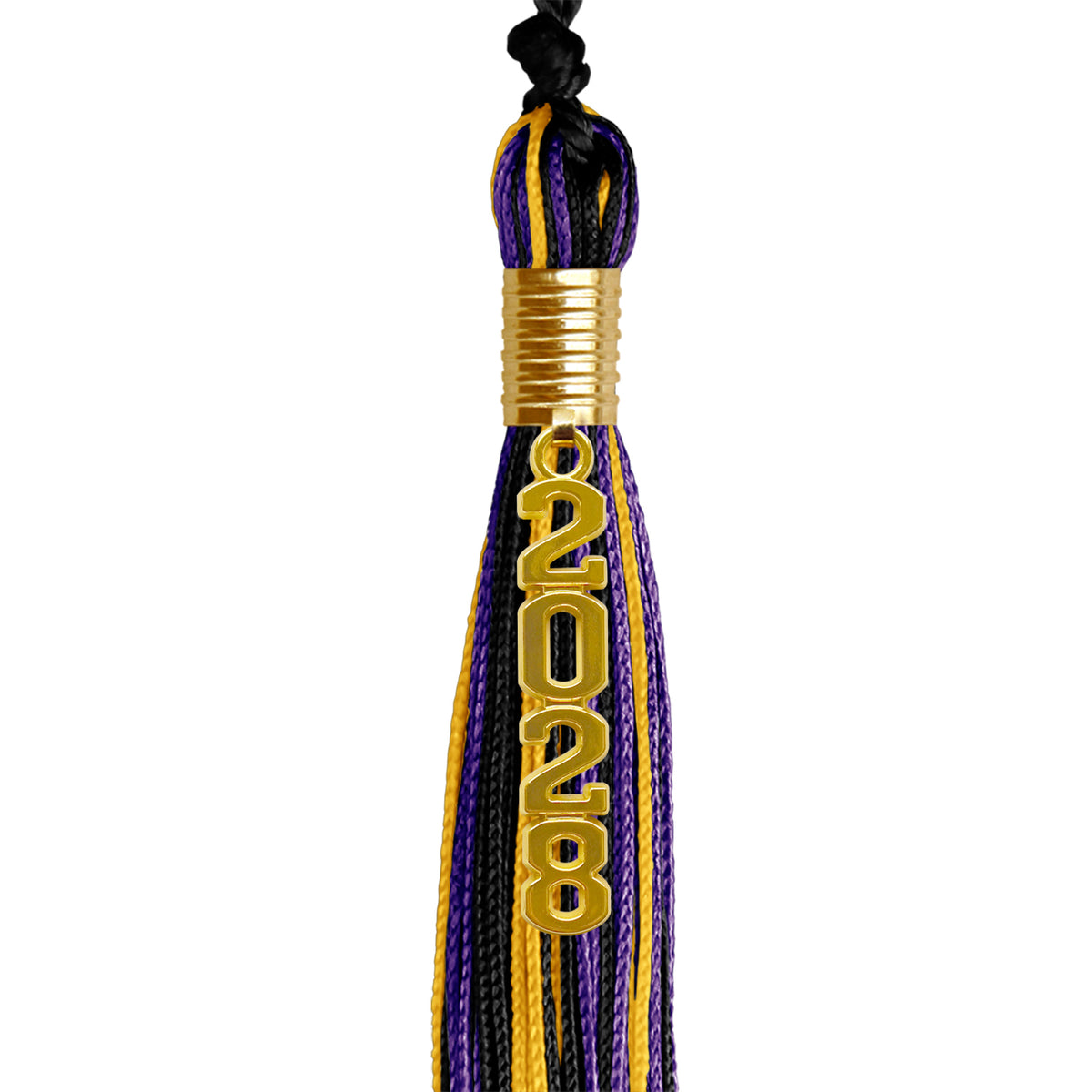 Black/Purple/Gold Mixed Color Graduation Tassel with Gold Stacked Date Drop by Wholesale Grad Supply