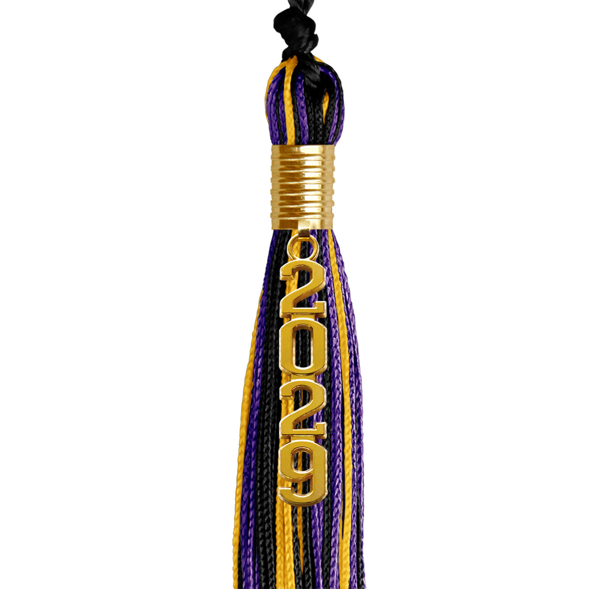 Black/Purple/Gold Mixed Color Graduation Tassel with Gold Stacked Date Drop by Wholesale Grad Supply