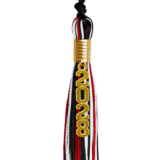 Black/Red/White Mixed Color Graduation Tassel with Gold Stacked Date Drop by Wholesale Grad Supply