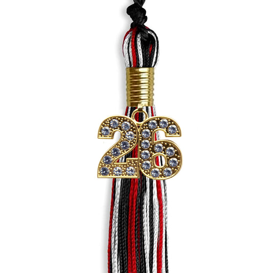 Black/Red/White Mixed Color Graduation Tassel with Gold Bling Charm by Wholesale Grad Supply