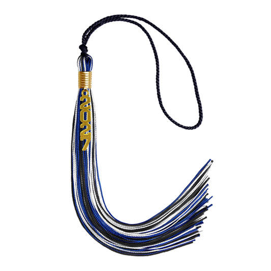 Black/Royal Blue/White Mixed Color Graduation Tassel with Gold Stacked Date Drop by Wholesale Grad Supply