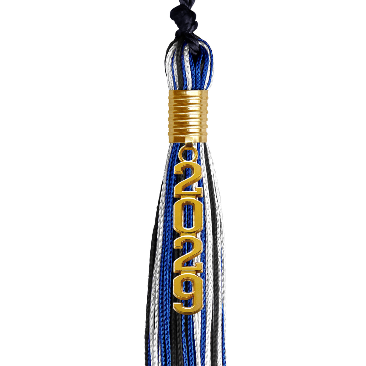 Black/Royal Blue/White Mixed Color Graduation Tassel with Gold Stacked Date Drop by Wholesale Grad Supply