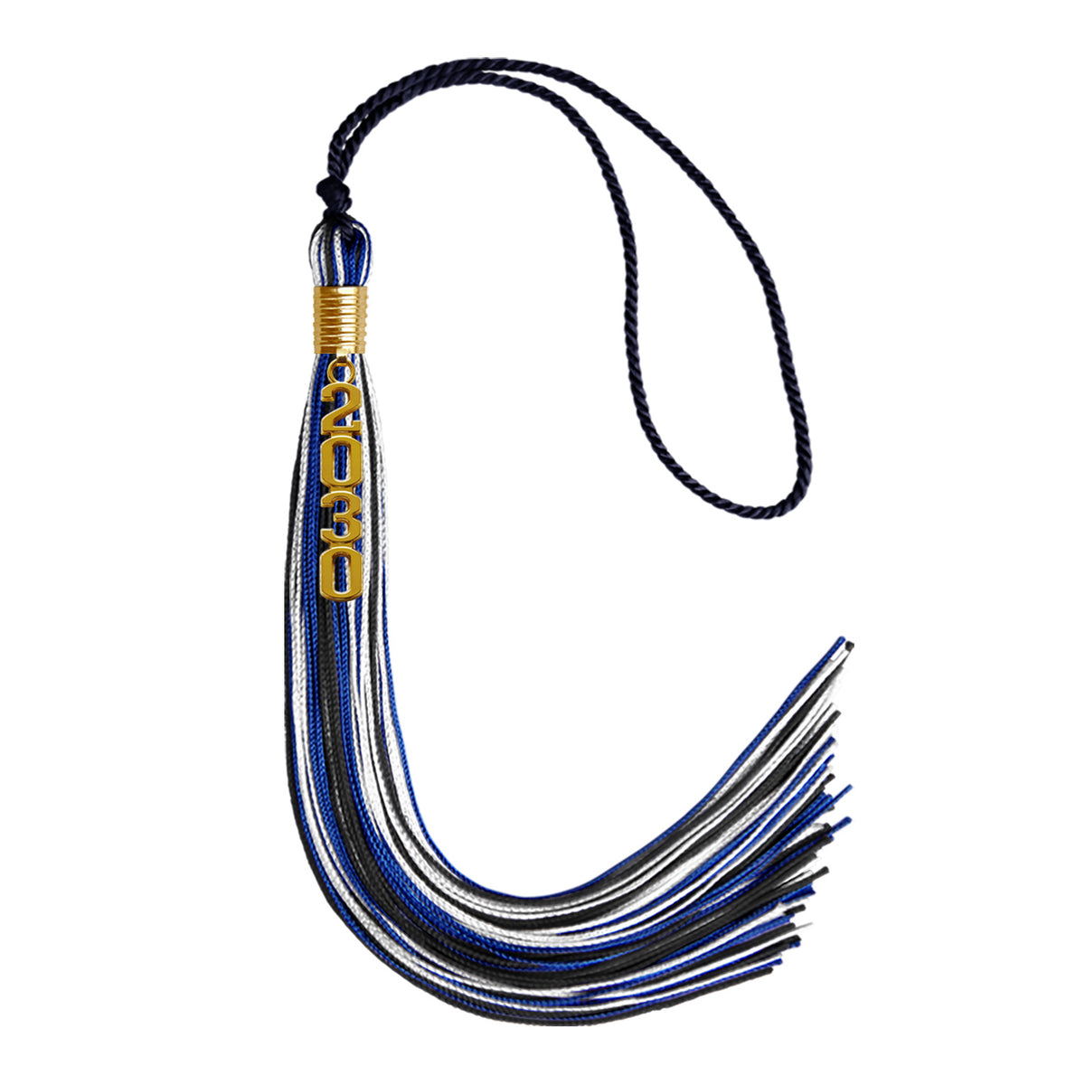 Black/Royal Blue/White Mixed Color Graduation Tassel with Gold Stacked Date Drop by Wholesale Grad Supply