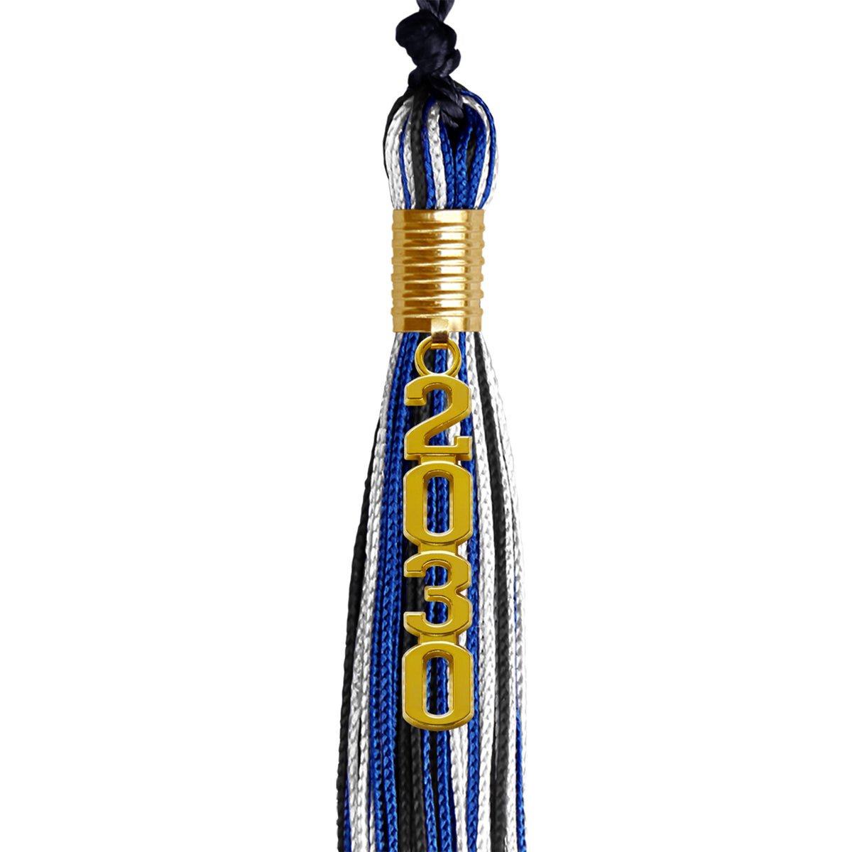 Black/Royal Blue/White Mixed Color Graduation Tassel with Gold Stacked Date Drop by Wholesale Grad Supply