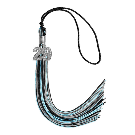 Black/Light Blue/Silver Mixed Color Graduation Tassel with Silver Bling Charm by Wholesale Grad Supply
