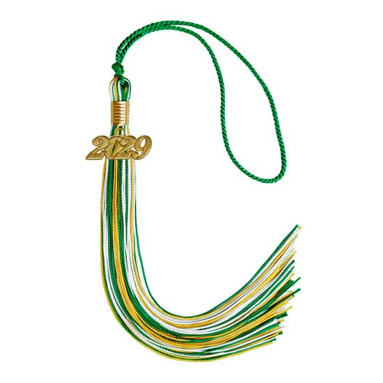 Green/Gold/White Mixed Color Graduation Tassel with Gold Bling Charm by Wholesale Grad Supply