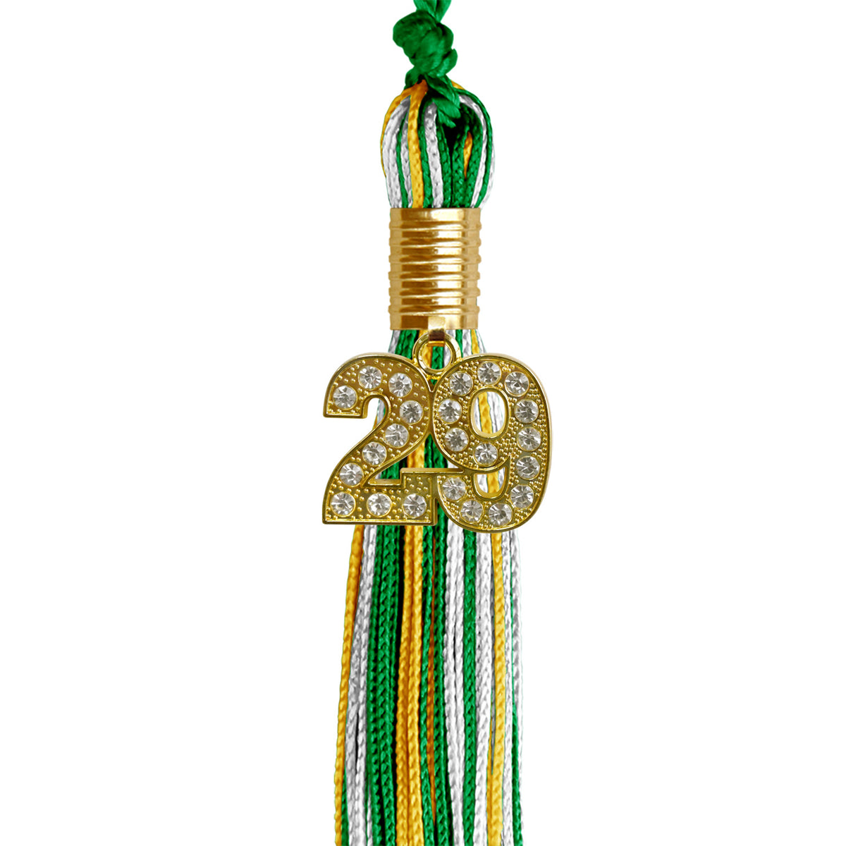 Green/Gold/White Mixed Color Graduation Tassel with Gold Bling Charm by Wholesale Grad Supply