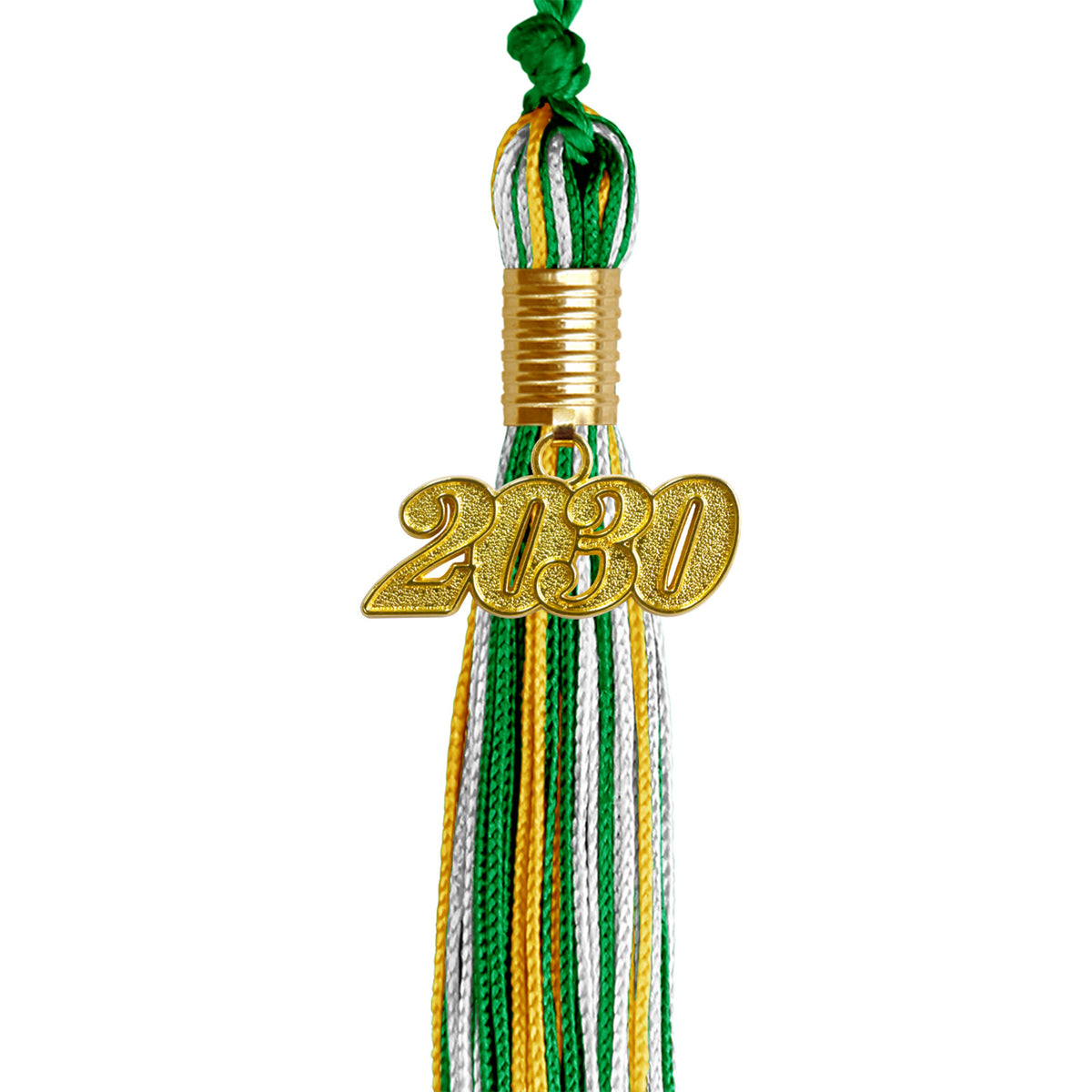 Green/Gold/White Mixed Color Graduation Tassel with Gold Date Drop by Wholesale Grad Supply