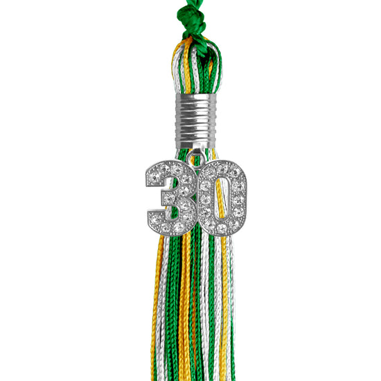 Green/Gold/White Mixed Color Graduation Tassel with Silver Bling Charm by Wholesale Grad Supply