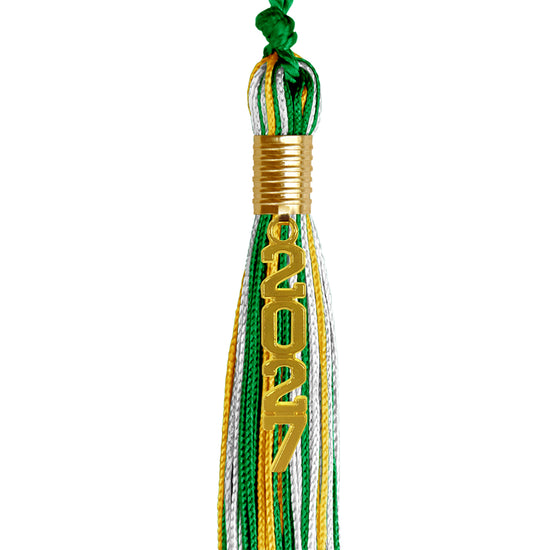 Green/Gold/White Mixed Color Graduation Tassel with Gold Stacked Date Drop by Wholesale Grad Supply