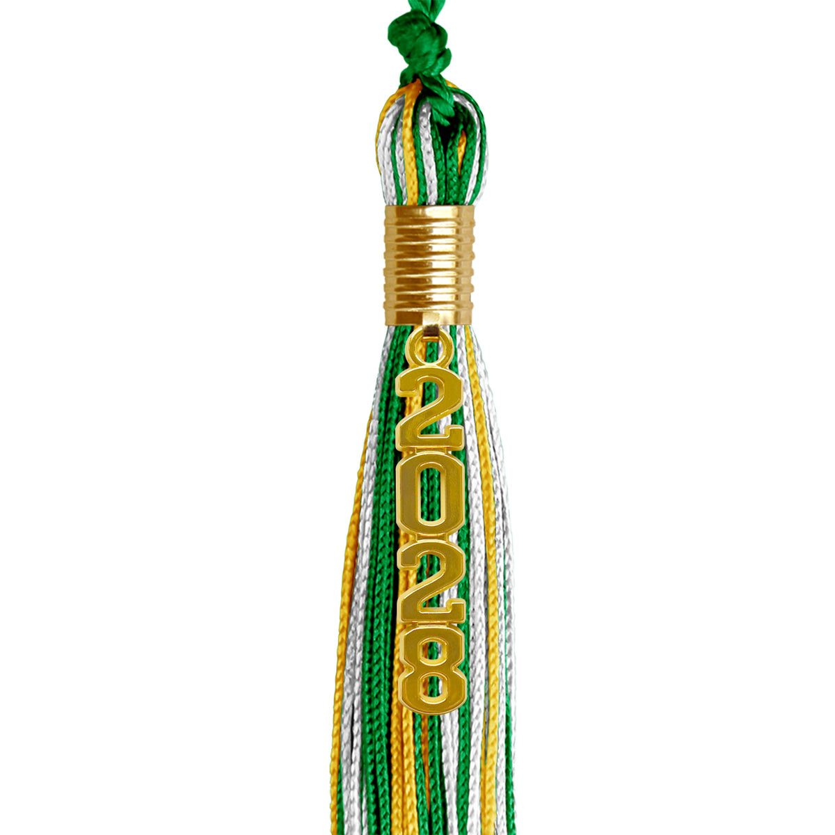 Green/Gold/White Mixed Color Graduation Tassel with Gold Stacked Date Drop by Wholesale Grad Supply