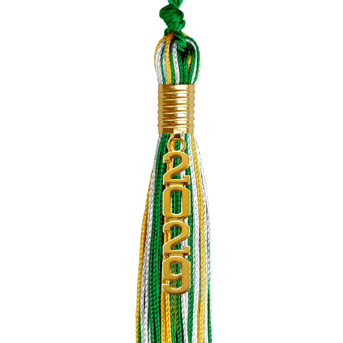 Green/Gold/White Mixed Color Graduation Tassel with Gold Stacked Date Drop by Wholesale Grad Supply