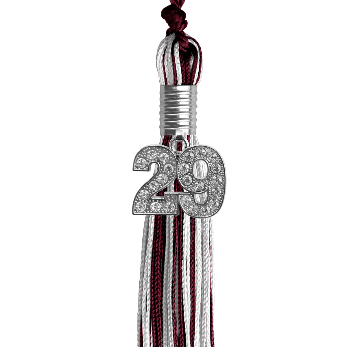 Maroon/Silver/White Mixed Color Graduation Tassel with Silver Bling Charm by Wholesale Grad Supply