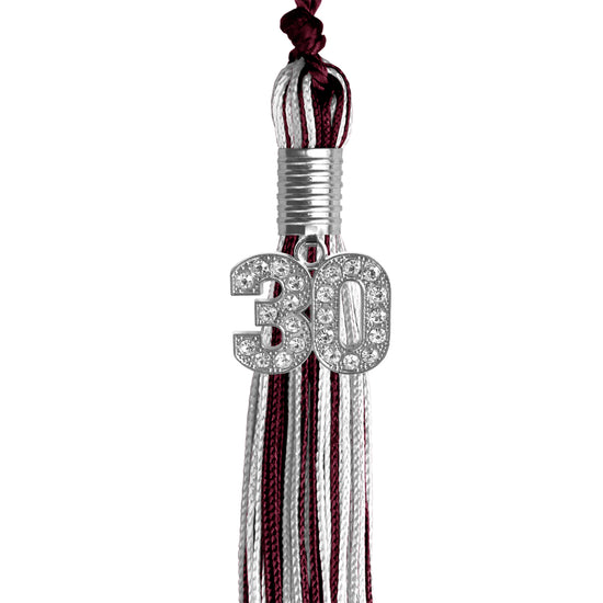 Maroon/Silver/White Mixed Color Graduation Tassel with Silver Bling Charm by Wholesale Grad Supply