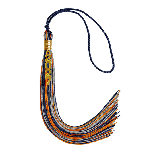 Navy Blue/Orange/Silver Mixed Color Graduation Tassel with Gold Stacked Date Drop by Wholesale Grad Supply