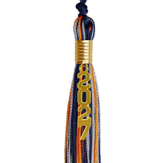 Navy Blue/Orange/Silver Mixed Color Graduation Tassel with Gold Stacked Date Drop by Wholesale Grad Supply
