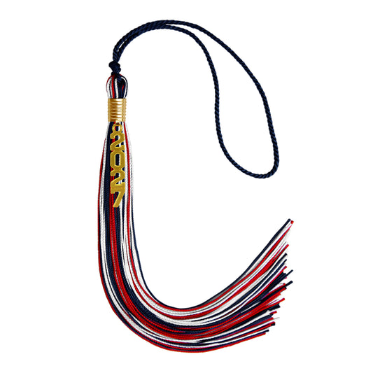 Navy Blue/Red/White Mixed Color Graduation Tassel with Gold Stacked Date Drop by Wholesale Grad Supply
