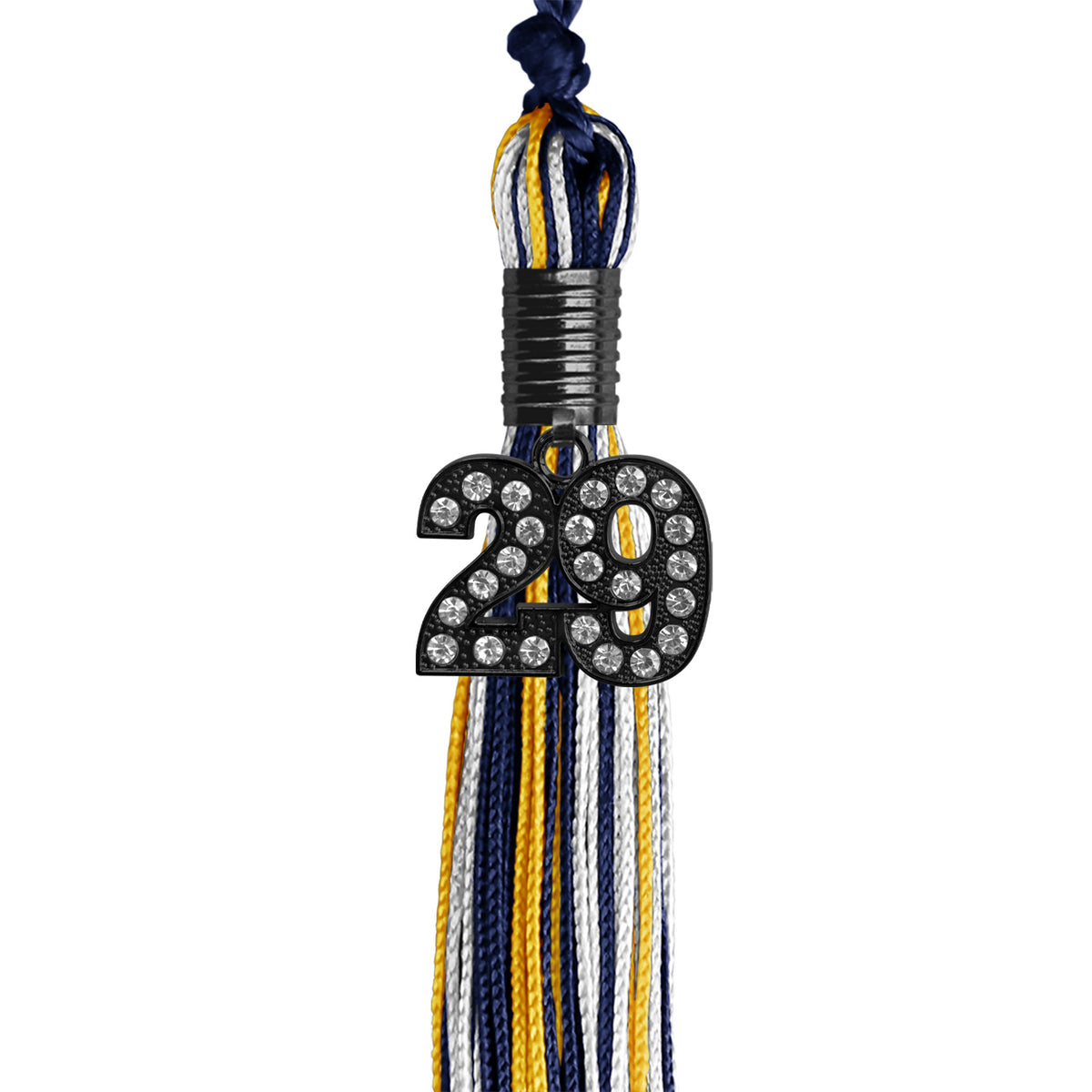 Navy Blue/Gold/White Mixed Color Graduation Tassel with Black Bling Charm by Wholesale Grad Supply