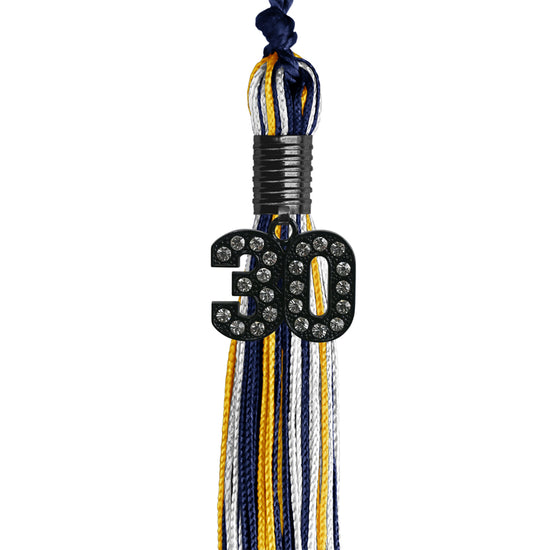 Navy Blue/Gold/White Mixed Color Graduation Tassel with Black Bling Charm by Wholesale Grad Supply