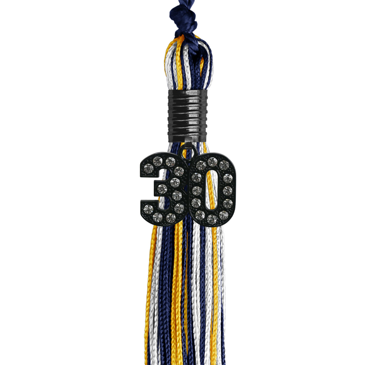 Navy Blue/Gold/White Mixed Color Graduation Tassel with Black Bling Charm by Wholesale Grad Supply
