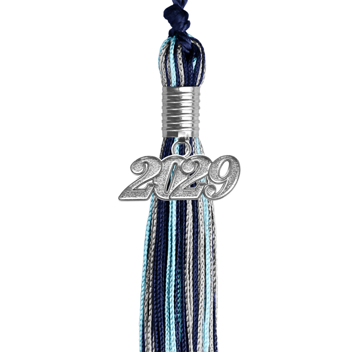 Navy Blue/Light Blue/Silver Mixed Color Graduation Tassel with Silver Date Drop by Wholesale Grad Supply