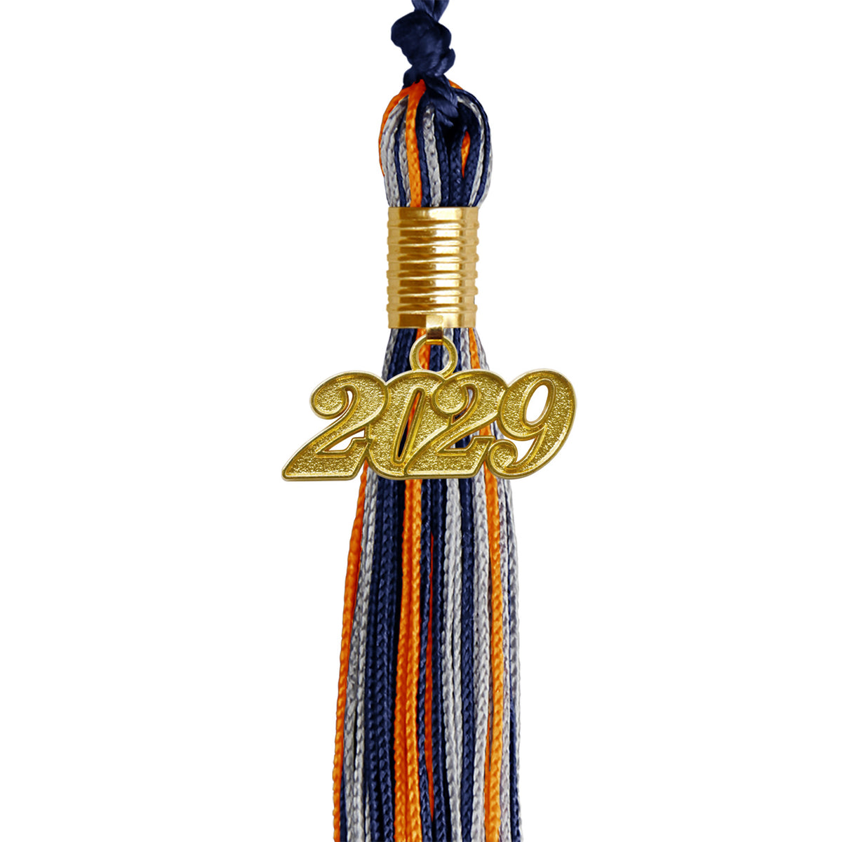 Navy Blue/Orange/Silver Mixed Color Graduation Tassel with Gold Date Drop by Wholesale Grad Supply