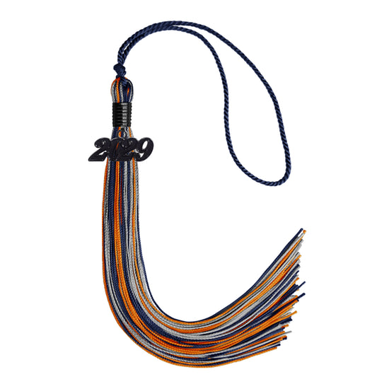 Navy Blue/Orange/Silver Mixed Color Graduation Tassel with Black Bling Charm by Wholesale Grad Supply