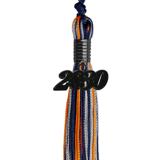 Navy Blue/Orange/Silver Mixed Color Graduation Tassel with Black Date Drop by Wholesale Grad Supply