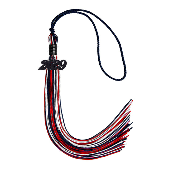 Navy Blue/Red/White Mixed Color Graduation Tassel with Black Bling Charm by Wholesale Grad Supply