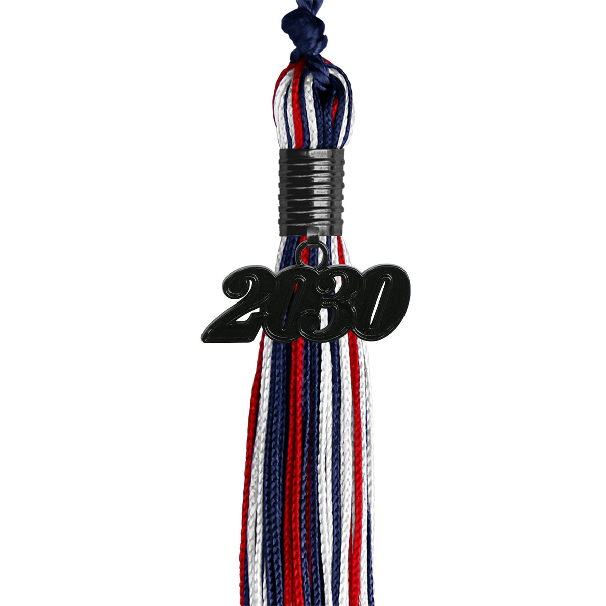Navy Blue/Red/White Mixed Color Graduation Tassel with Black Date Drop by Wholesale Grad Supply