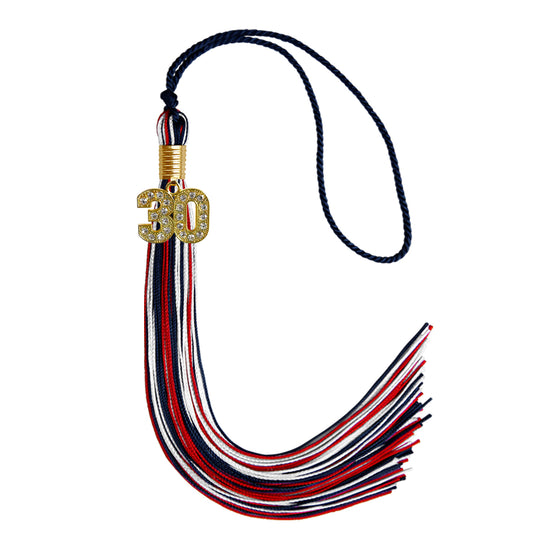 Navy Blue/Red/White Mixed Color Graduation Tassel with Gold Bling Charm by Wholesale Grad Supply