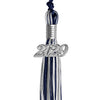 Navy Blue/Silver/White Mixed Color Graduation Tassel with Silver Date Drop by Wholesale Grad Supply
