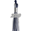 Navy Blue/Silver/White Mixed Color Graduation Tassel with Silver Date Drop by Wholesale Grad Supply