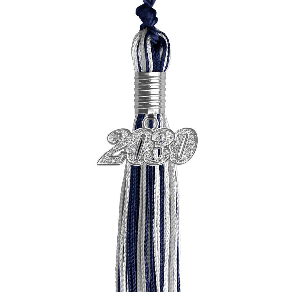 Navy Blue/Silver/White Mixed Color Graduation Tassel with Silver Date Drop by Wholesale Grad Supply
