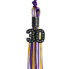 Purple/Gold/White Mixed Color Graduation Tassel with Black Bling Charm by Wholesale Grad Supply