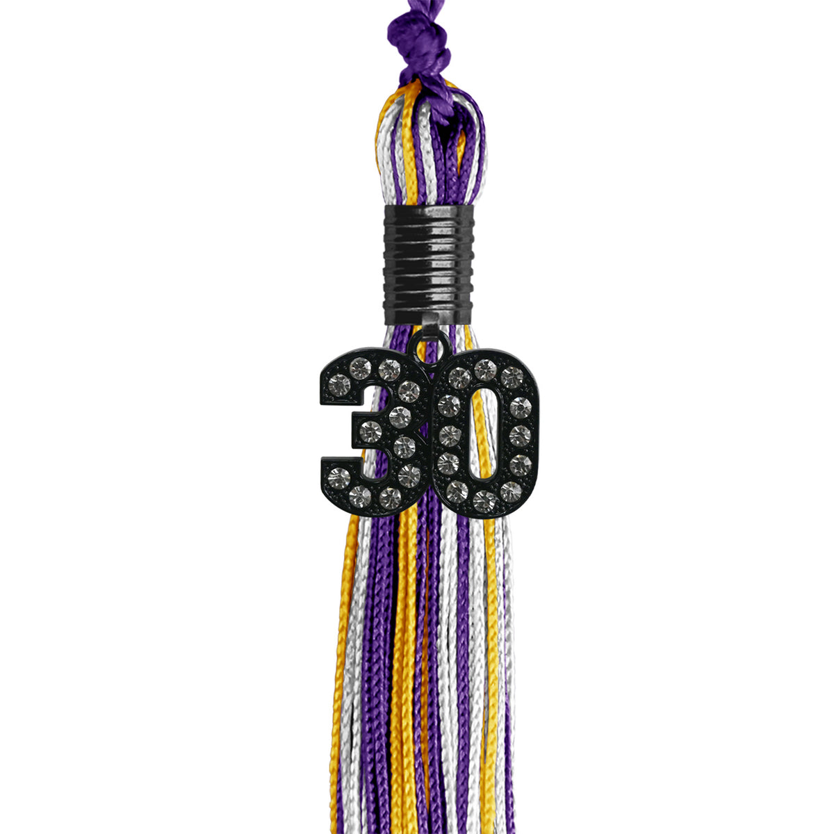Purple/Gold/White Mixed Color Graduation Tassel with Black Bling Charm by Wholesale Grad Supply