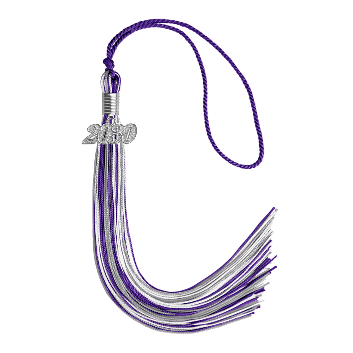 Purple/Silver/White Mixed Color Graduation Tassel with Silver Date Drop by Wholesale Grad Supply