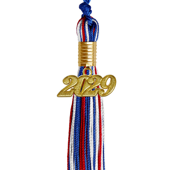 Royal Blue/Red/White Mixed Color Graduation Tassel with Gold Date Drop by Wholesale Grad Supply