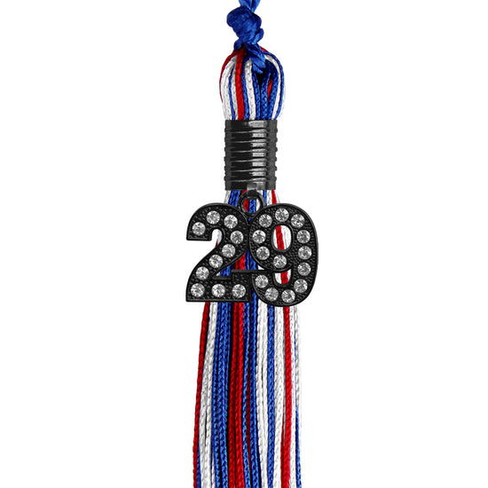 Royal Blue/Red/White Mixed Color Graduation Tassel with Black Bling Charm by Wholesale Grad Supply