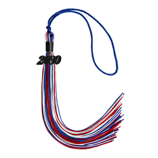 Royal Blue/Red/White Mixed Color Graduation Tassel with Black Bling Charm by Wholesale Grad Supply