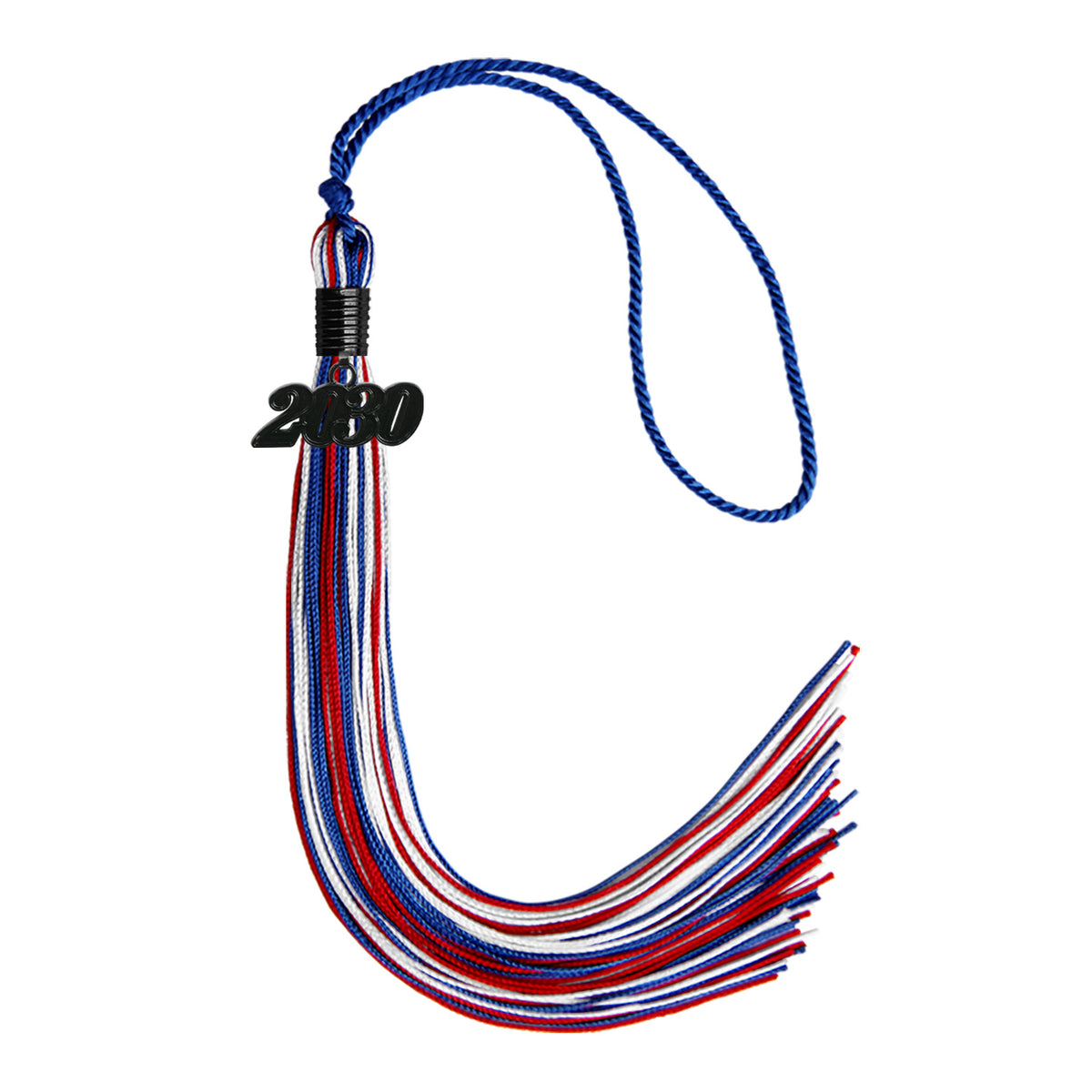 Royal Blue/Red/White Mixed Color Graduation Tassel with Black Bling Charm by Wholesale Grad Supply