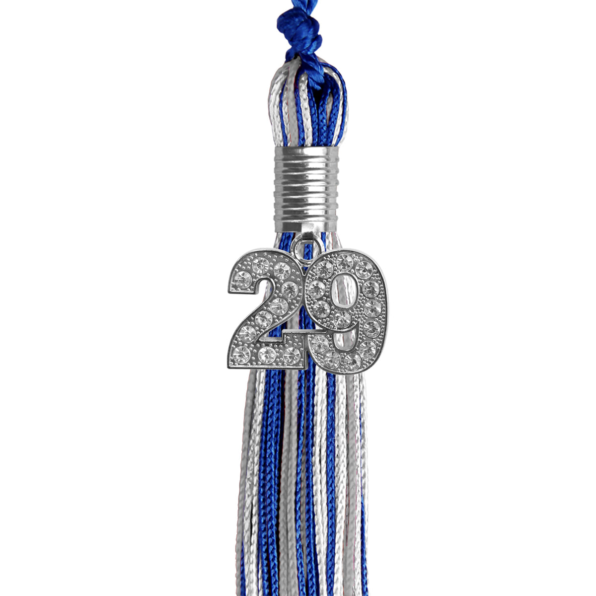 Royal Blue/Silver/White Mixed Color Graduation Tassel with Silver Bling Charm by Wholesale Grad Supply