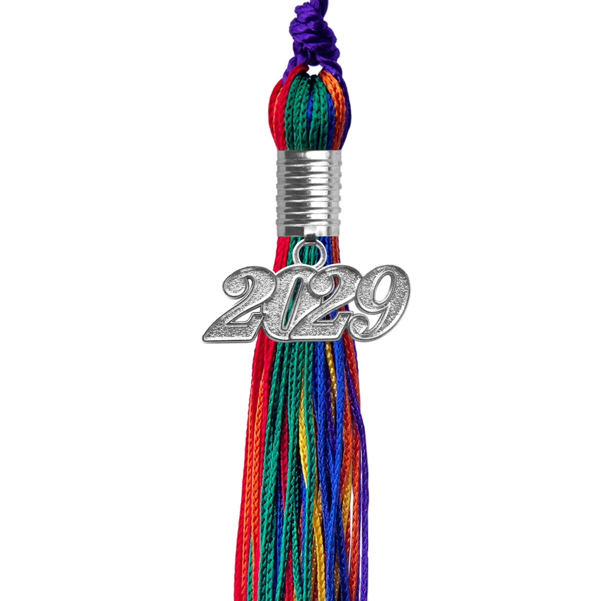 Rainbow Graduation Tassel with Silver Date Drop by Wholesale Grad Supply