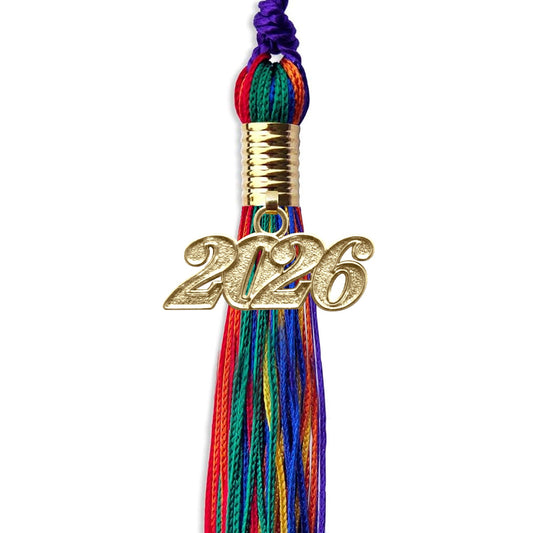 Rainbow Graduation Tassel with Gold Date Drop - Wholesale Grad Supply