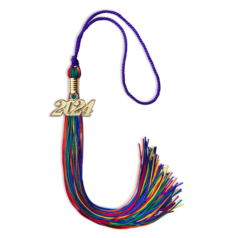 Rainbow Graduation Tassel with Gold Date Drop - Wholesale Grad Supply
